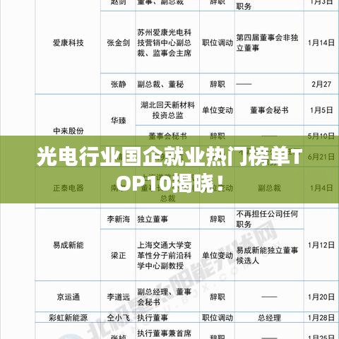 光電行業(yè)國企就業(yè)熱門榜單TOP10揭曉！